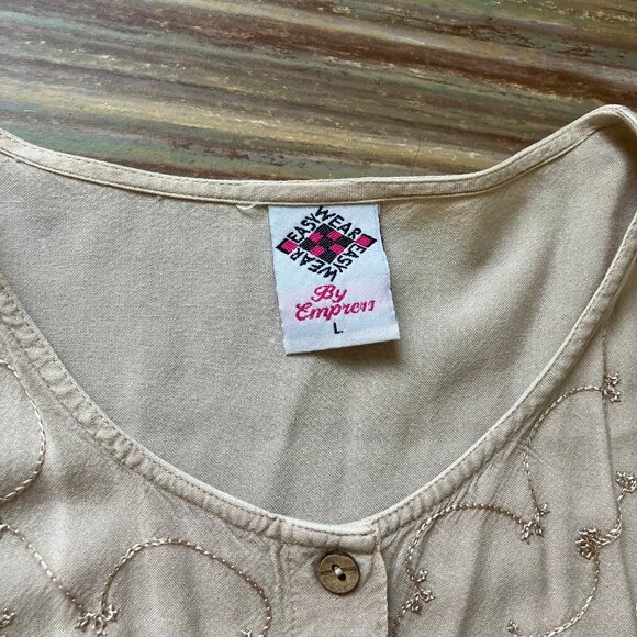 Easy Wear by Empress Maxi Skirt 2pc Set w/Bell Sleeve Blouse Embroidered Beige - Picture 11 of 13